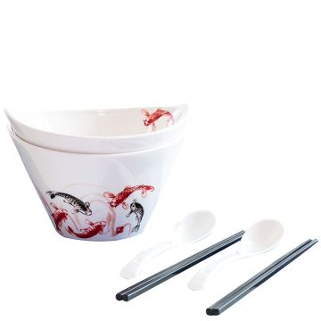 Ciotola in ceramica nel design Koi con bacchette e cucchiaio da circa 1 litri
