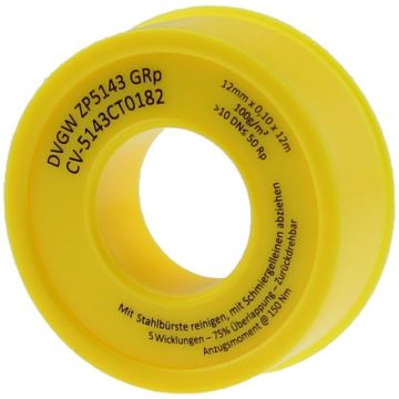 Teflon tape 12m x 12mm for sealing screw connections.